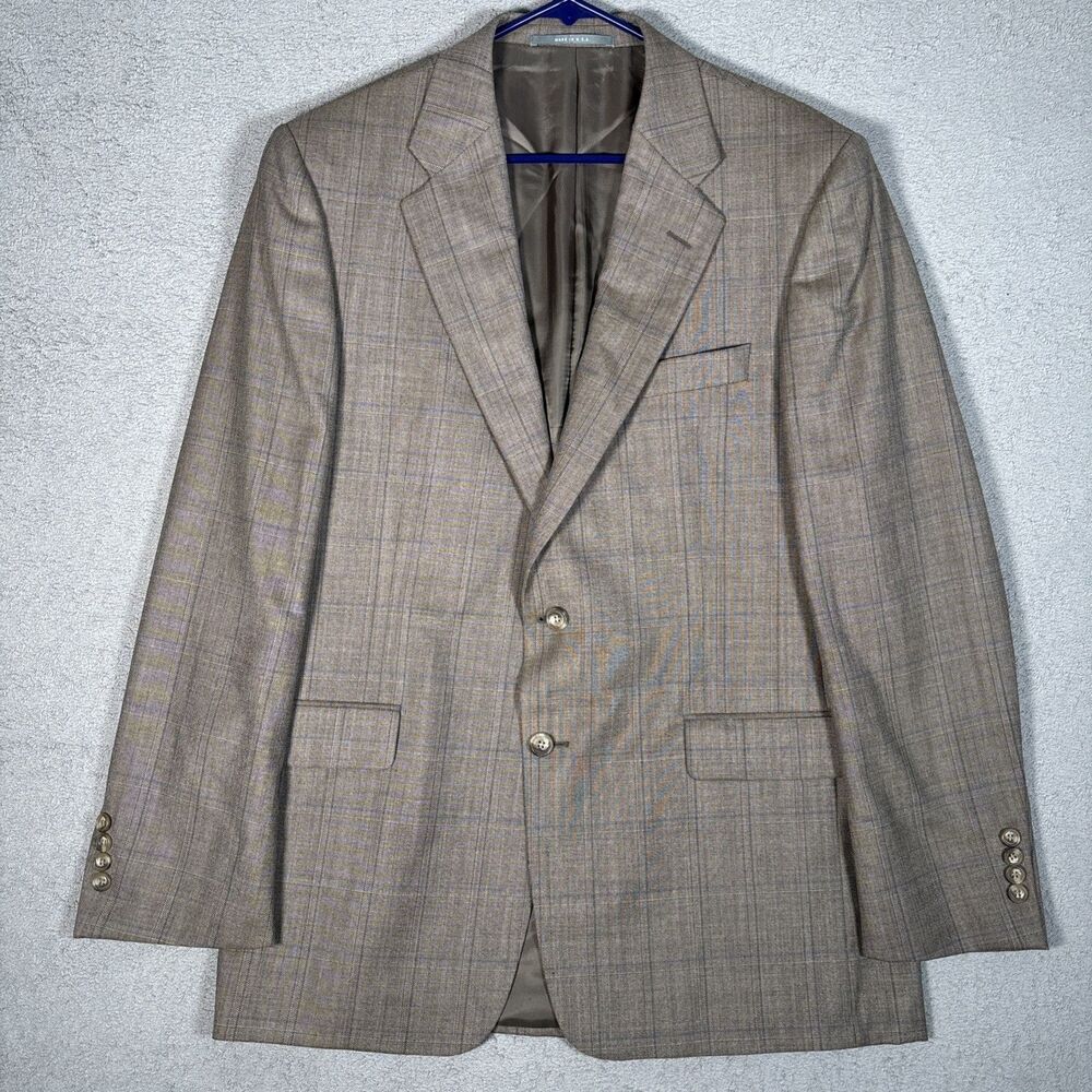 Hickey Freeman Blazer Men’s Size 42R Worsted Wool Grey Beige Tan‎ Plaid USA Made